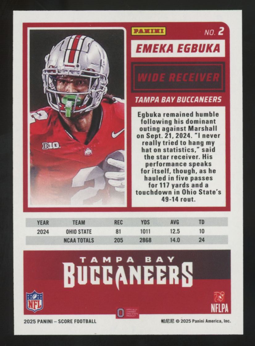 2025 Panini Score Emeka Egbuka RC Blue Artist's Proof /35 #2
