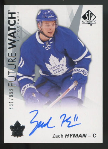 2016-17 Upper Deck SP Authentic Zach Hyman RC Future Watch Auto /999 #196
