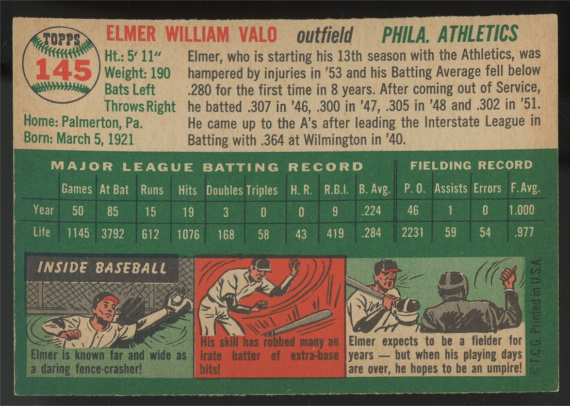 1954 Topps Elmer Valo #145 NM