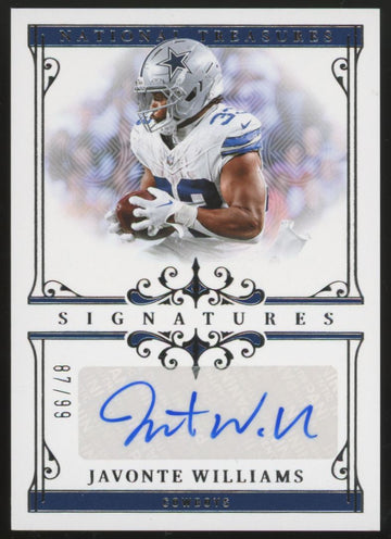 2025 National Treasures Javonte Williams Signatures Auto /99 #SIG-JVW