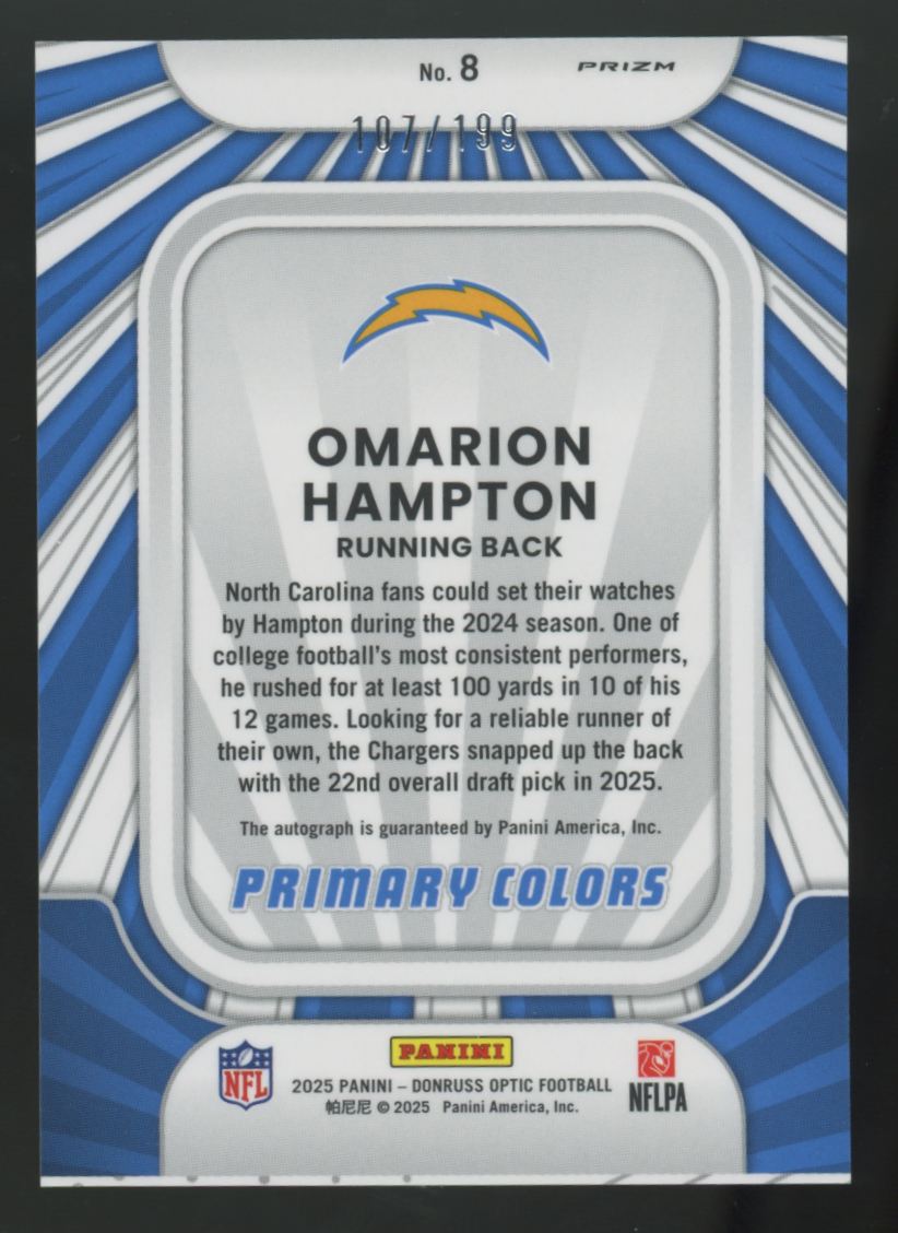 2025 Donruss Optic Omarion Hampton RC Primary Colors Auto /199 #8