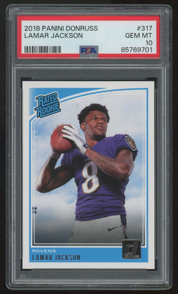 2018 Panini Donruss Lamar Jackson RC Rated Rookie #317 PSA 10