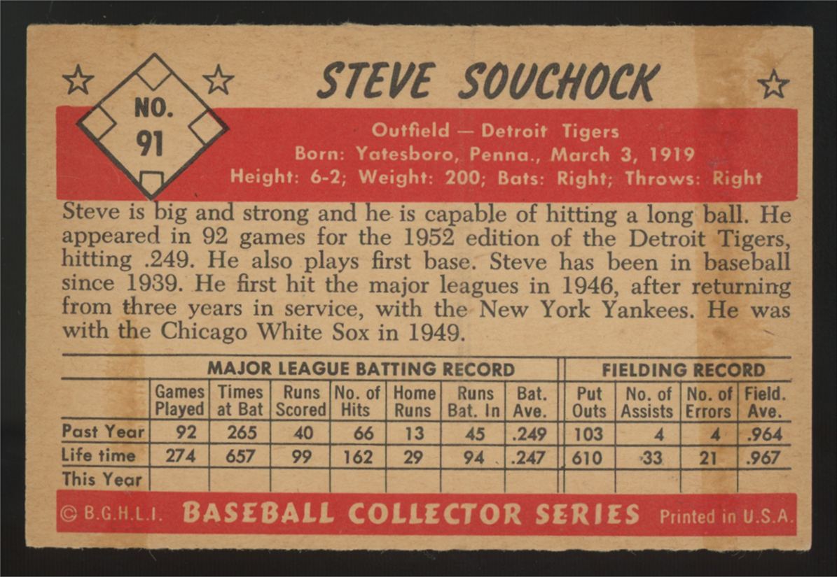 1953 Bowman Color Steve Souchock #91 EX