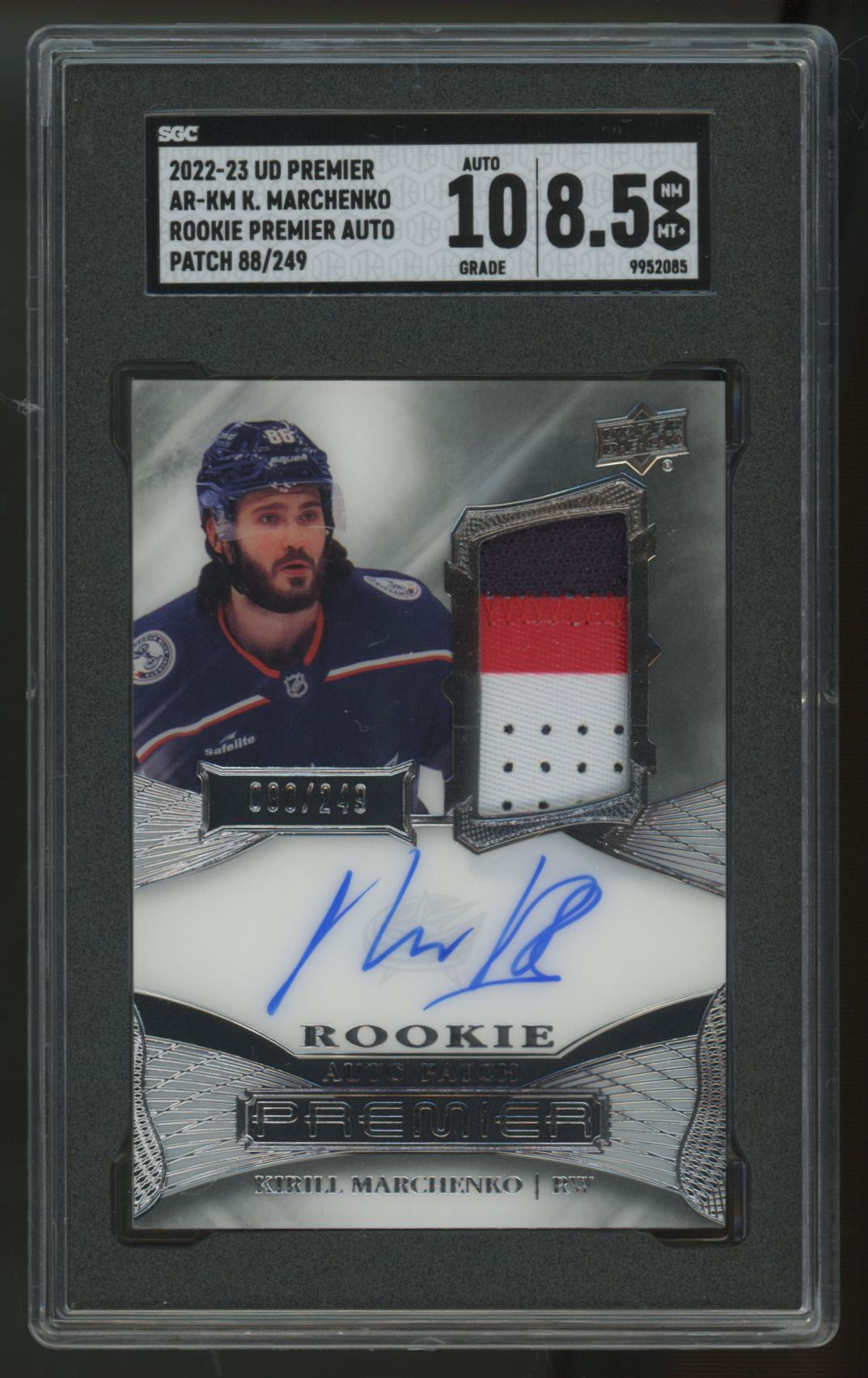 2022-23 UD Premier Kirill Marchenko RC Premier Patch Auto RPA /249 SGC 8.5 10