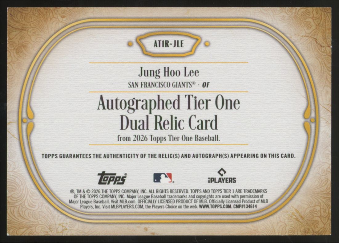 2026 Topps Tier One Jung Hoo Lee Dual Relic Patch Auto /99 #AT1R-JLE
