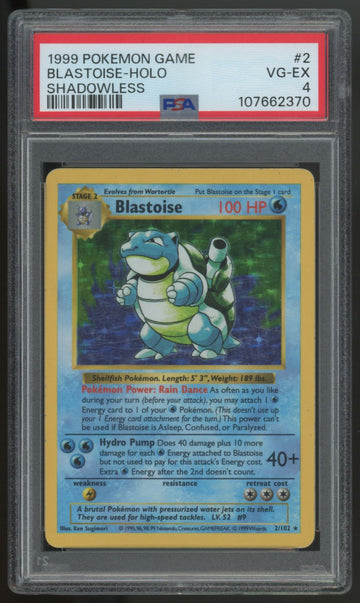 1999 Pokemon Blastoise Base Set Shadowless #2 PSA 4
