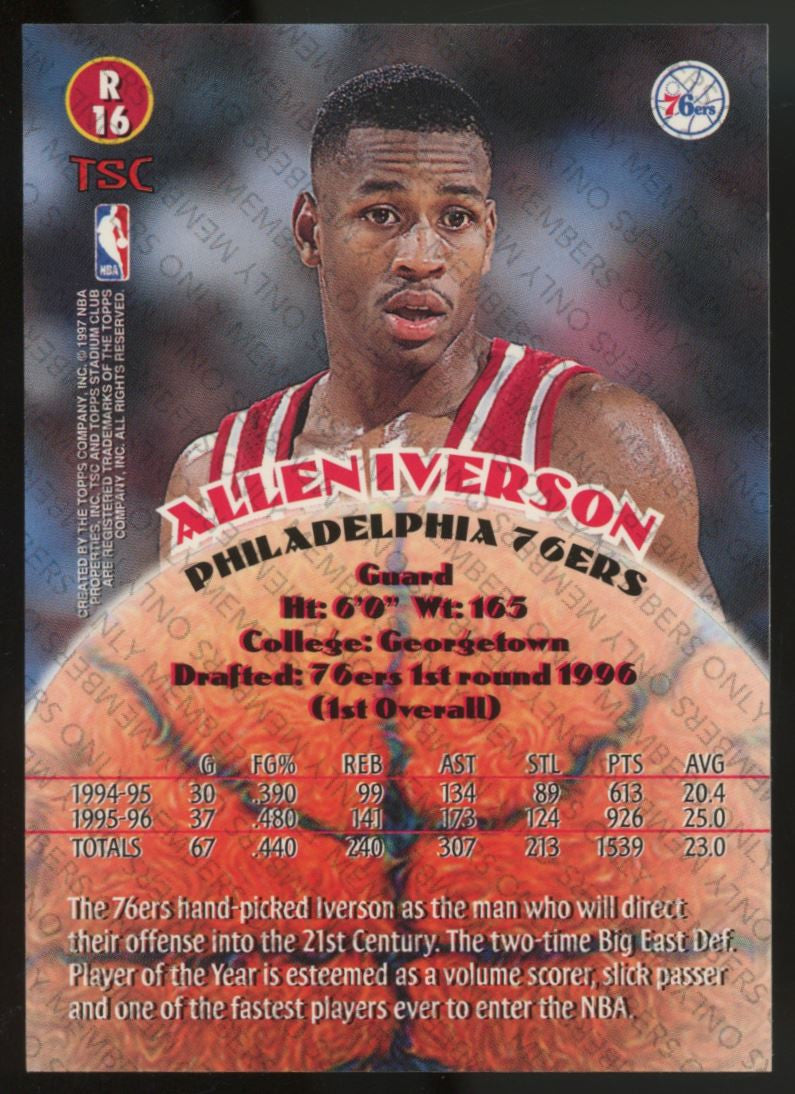 1996-97 Stadium Club Members Only Allen Iverson RC #R16