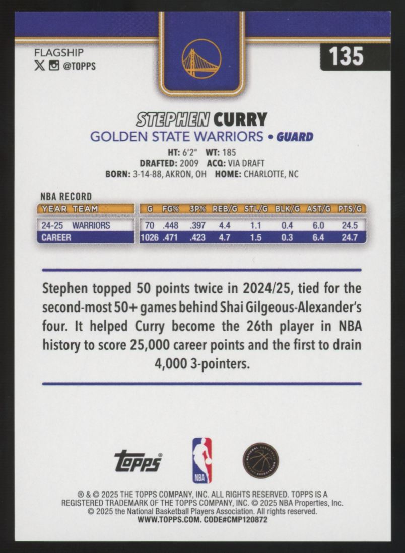 2025-26 Topps Stephen Curry Gold Rainbow /50 #135