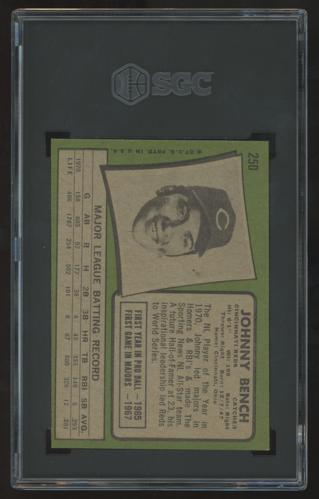 1971 Topps Johnny Bench #250 SGC 5.5