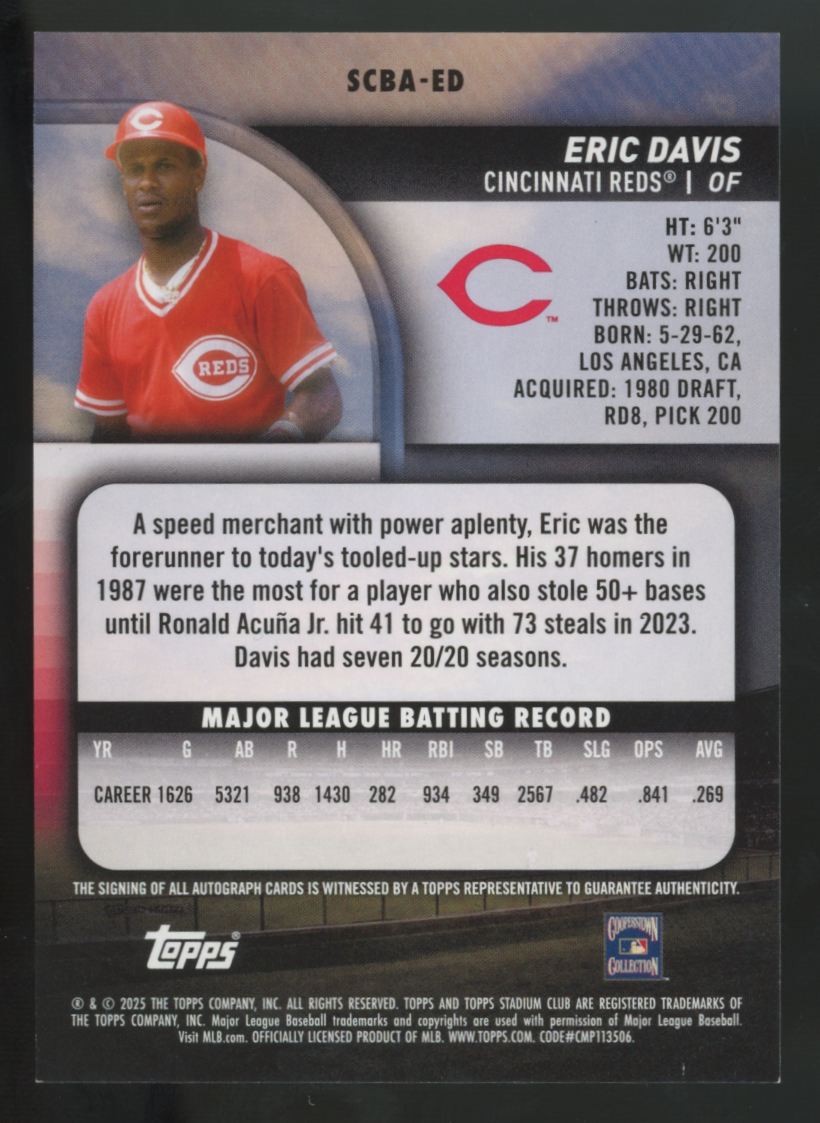 2025 Topps Stadium Club Eric Davis Turquoise Auto /99 #SCBA-ED