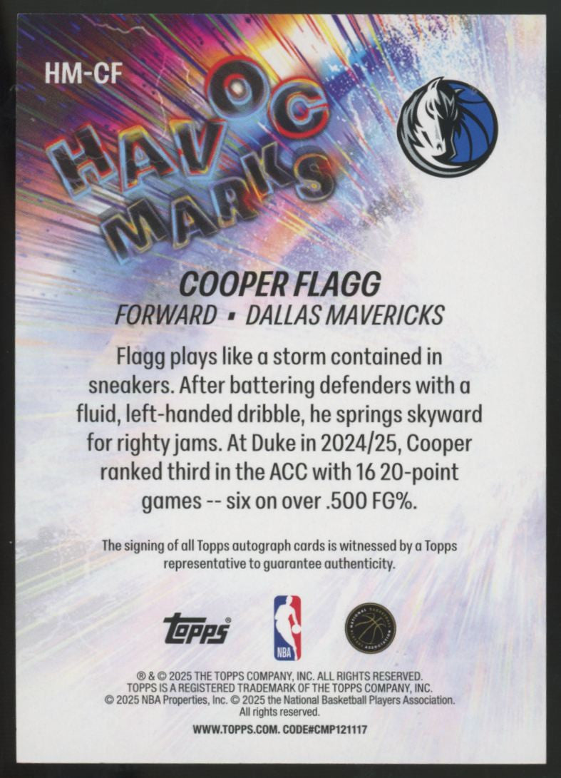 2025-26 Topps Cooper Flagg RC Havoc Marks Auto  #HM-CF
