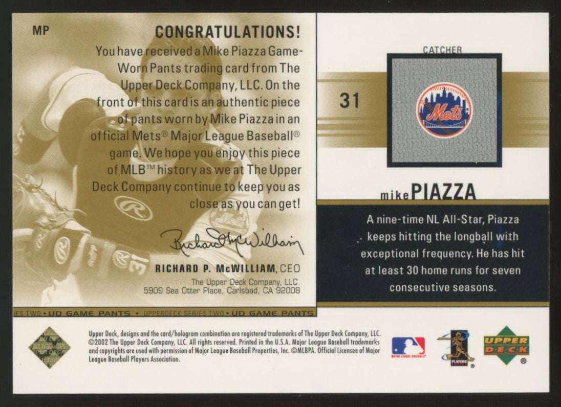2002 Upper Deck Series Two Mike Piazza Gold Game Pants Patch /100 #MP