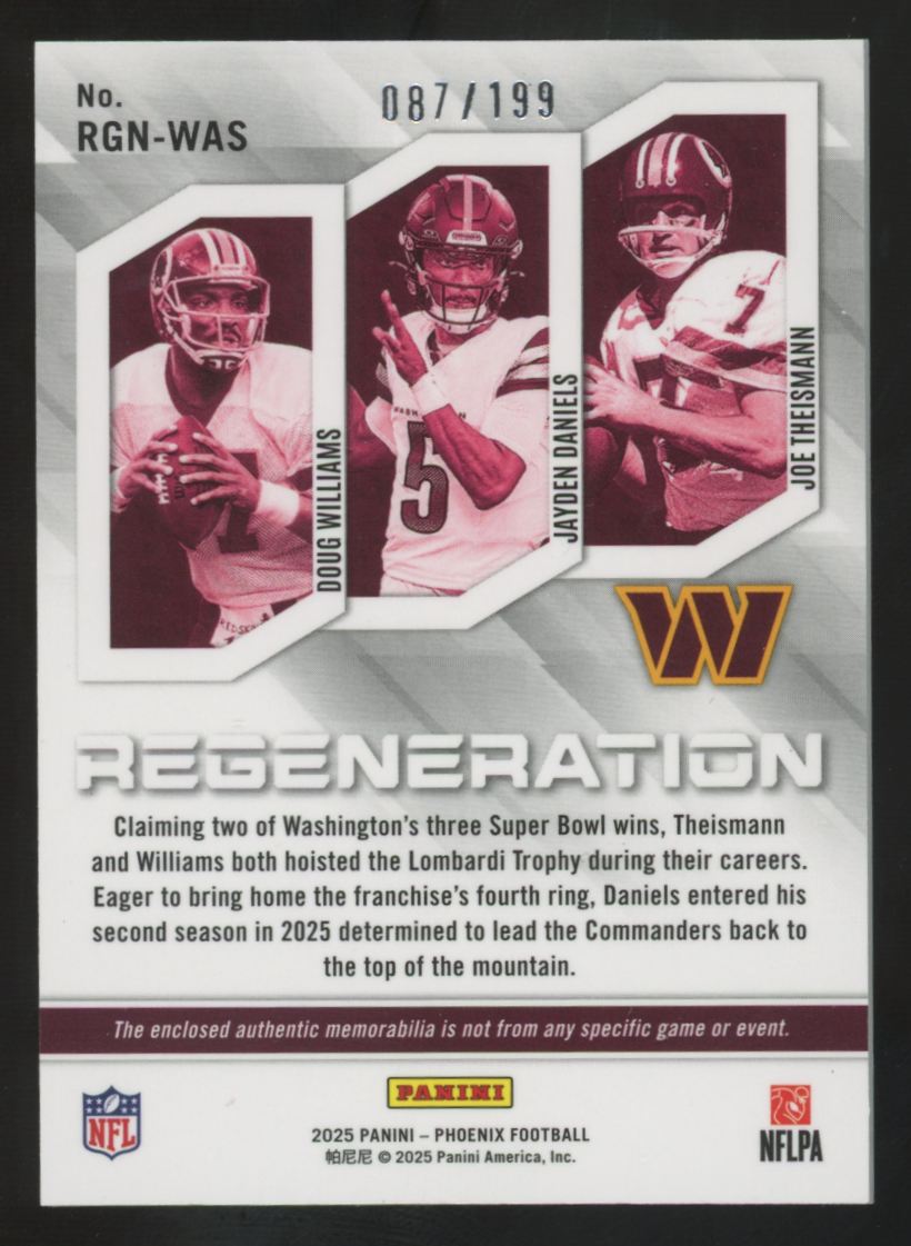 2025 Phoenix Williams/Daniels/Theismann Blue Regeneration Triple Patch /199
