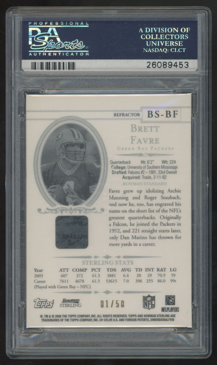 2006 Bowman Sterling Brett Favre Gold Refractor Patch Auto /50 #BS-BF PSA 10