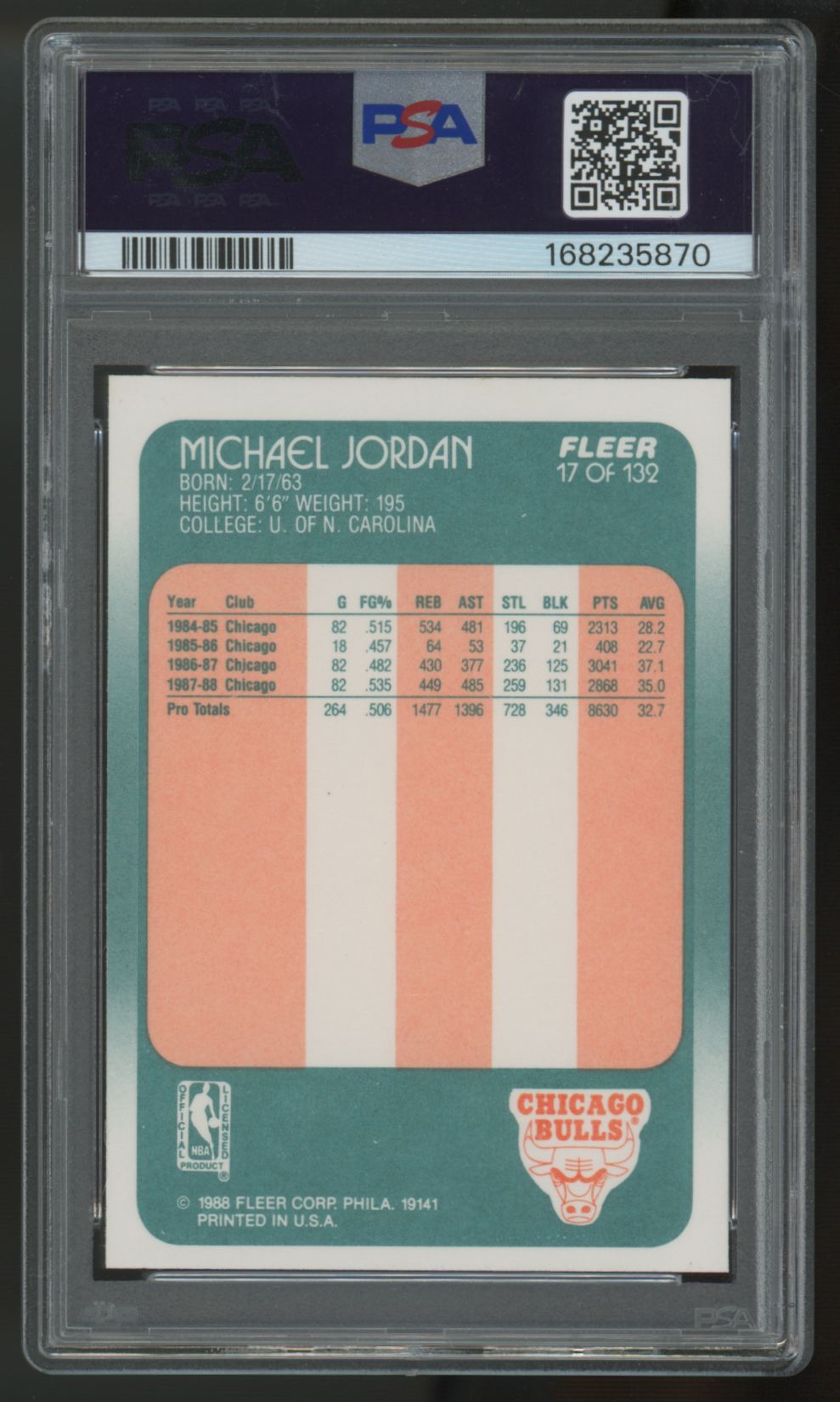 1988-89 Fleer Michael Jordan #17 PSA 8 *870