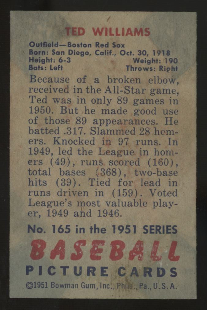 1951 Bowman Ted Williams #165 Poor