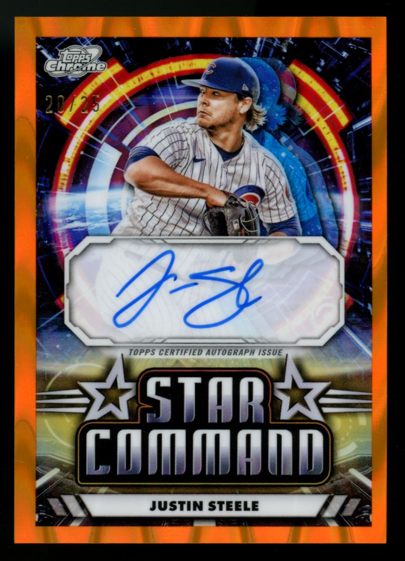 2024 Topps Chrome Cosmic Justin Steele Orange Galactic Star Command Auto /25