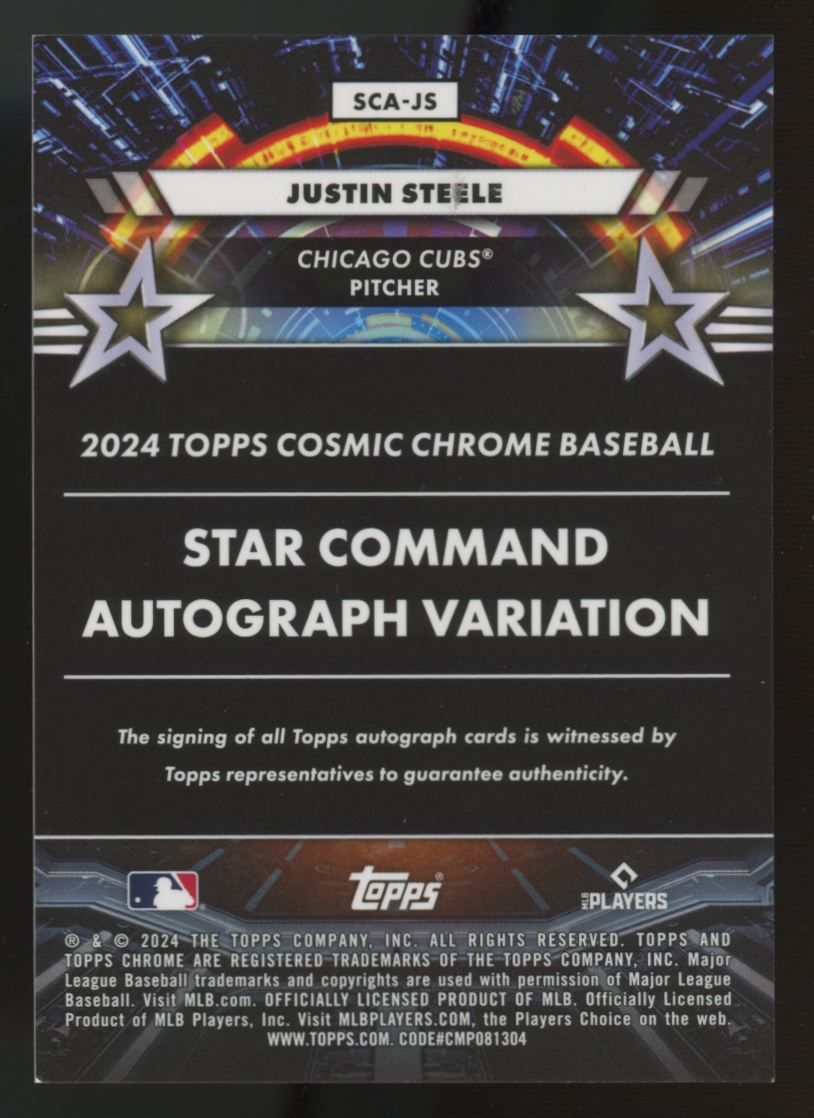 2024 Topps Chrome Cosmic Justin Steele Orange Galactic Star Command Auto /25