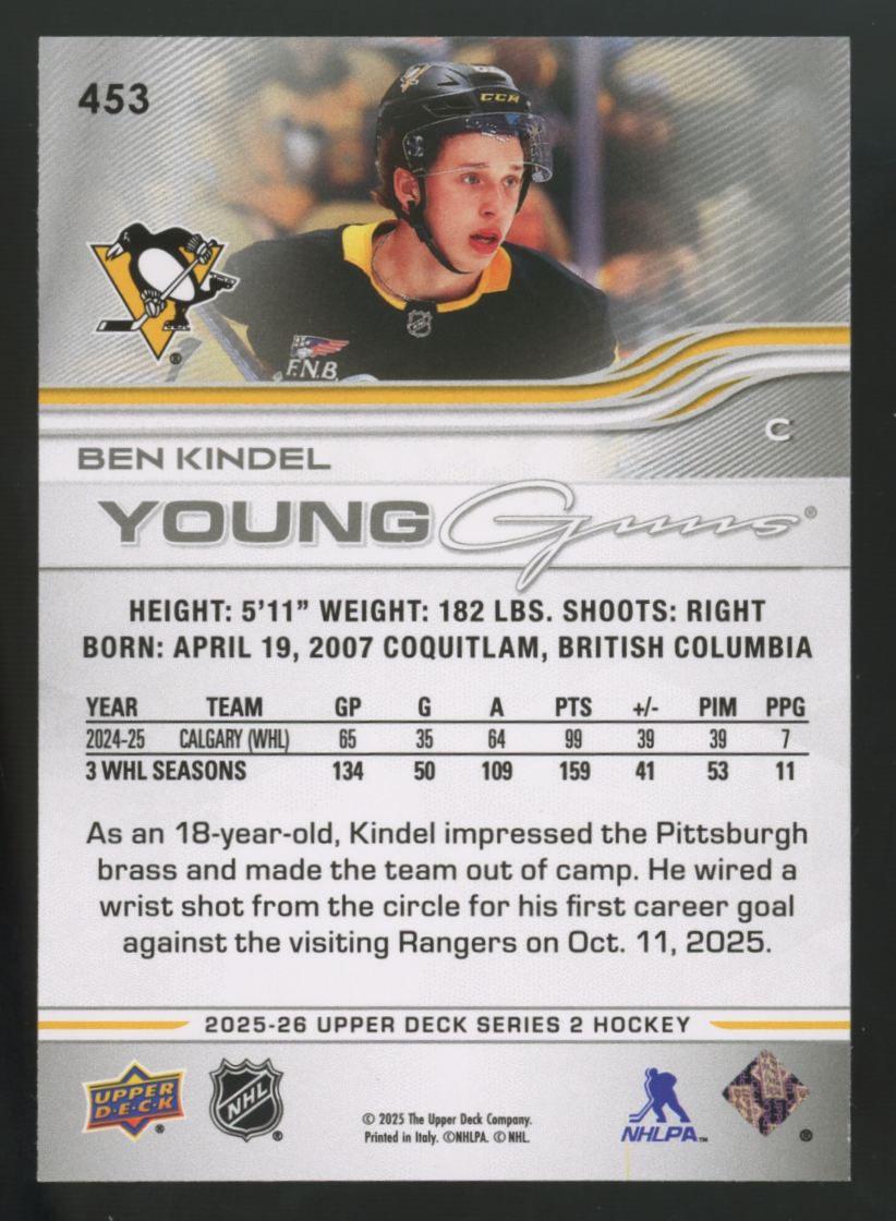 2025-26 Upper Deck Series Two Ben Kindel RC Young Guns #453