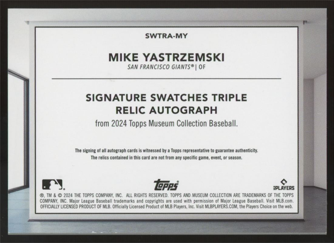 2024 Museum Collection Mike Yastrzemski Pink Triple Patch Auto /99 #SWTRA-MY