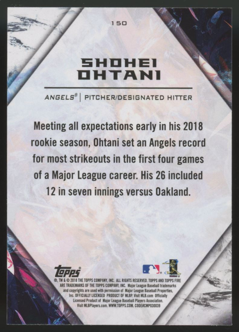 2018 Topps Fire Shohei Ohtani RC #150 NM-MT