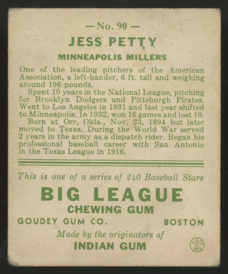 1933 Goudey Jess Petty #90 VG