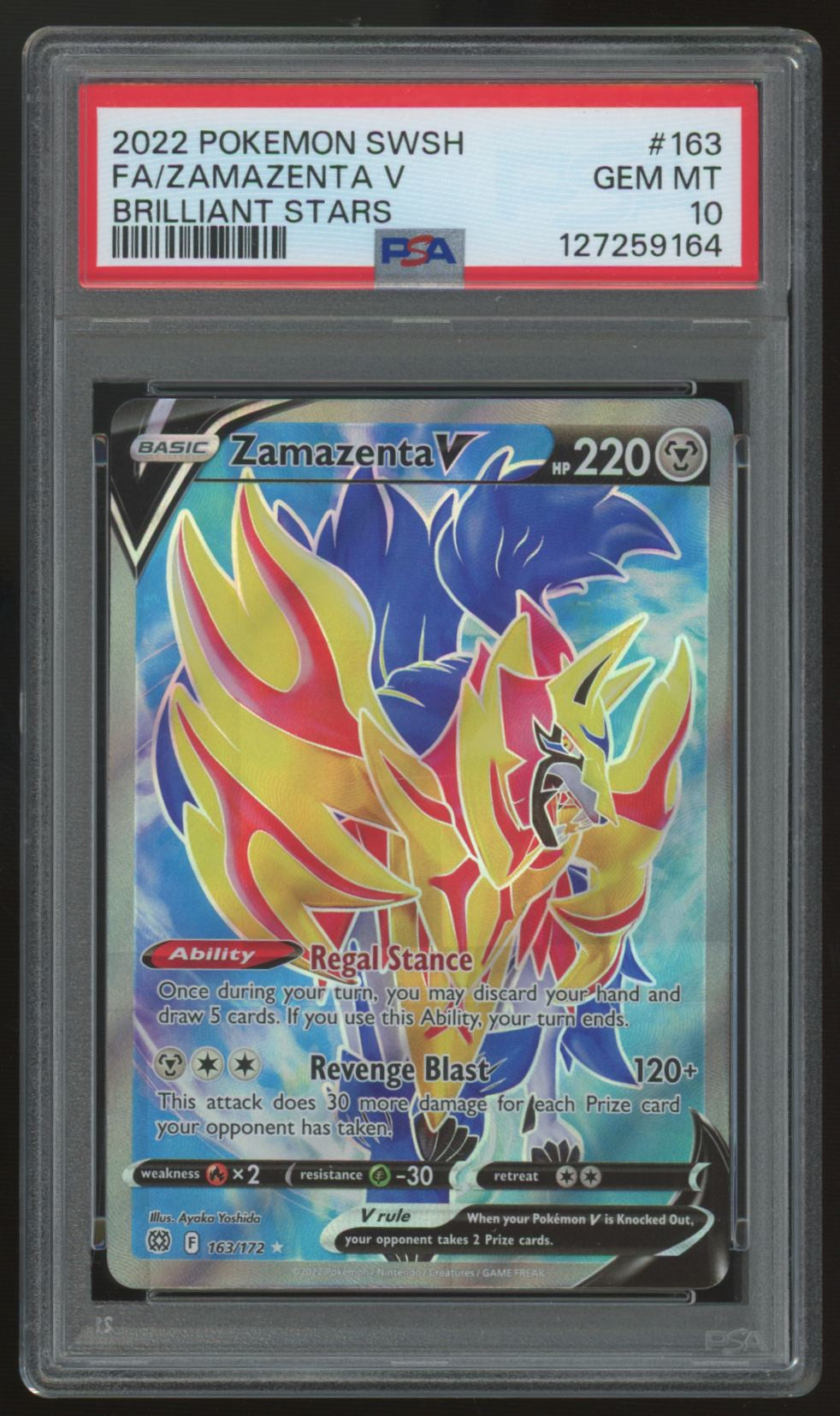 2022 Pokemon Zamzenta V Brilliant Stars Full Art #163 PSA 10