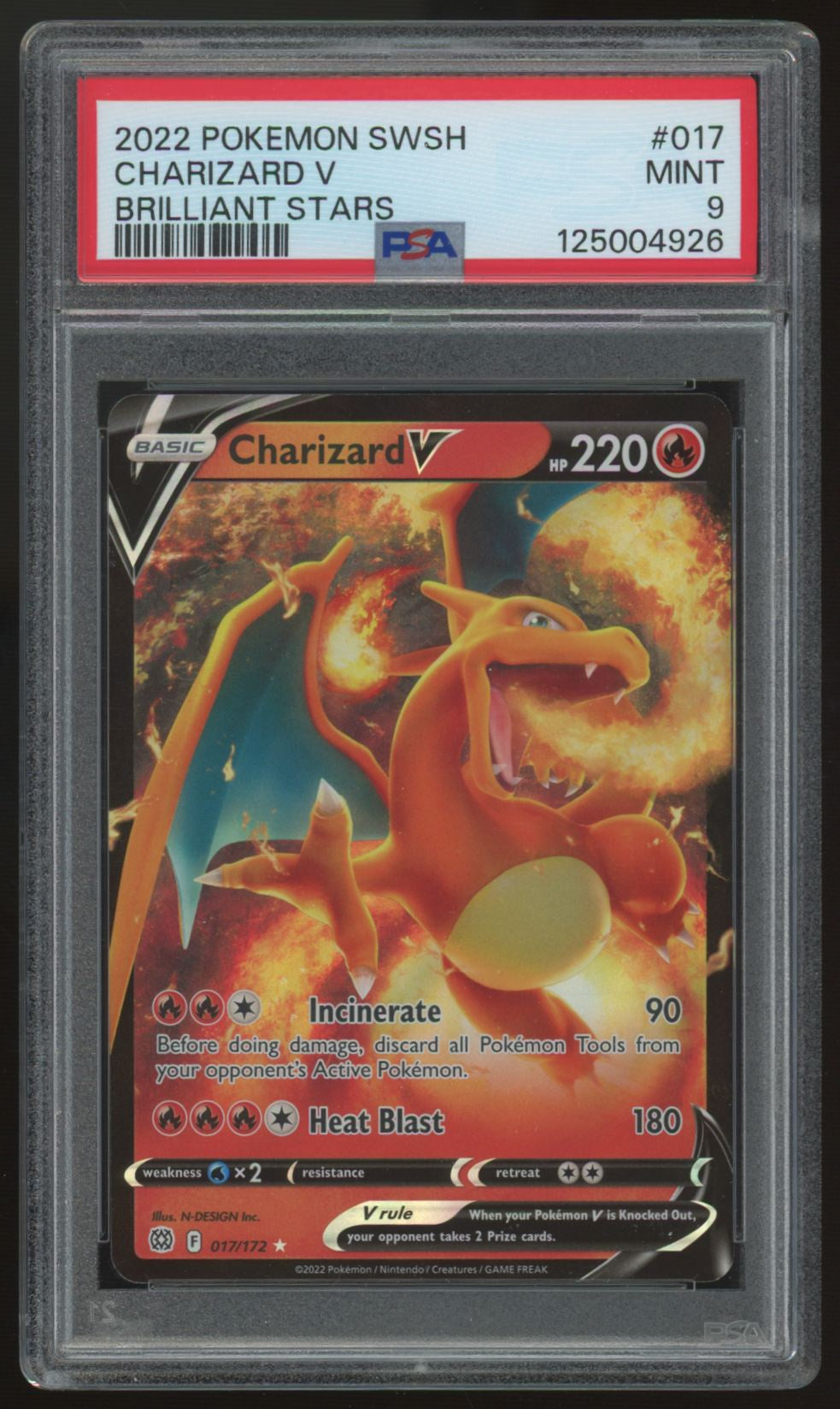 2022 Pokemon Charizard V Brilliant Stars Holo #017 PSA 9
