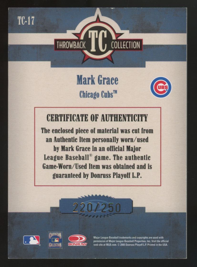 2005 Donruss Throwback Threads Mark Grace Patch /250 #TC-17