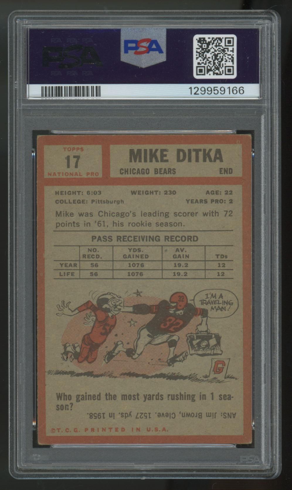 1962 Topps Mike Ditka RC #17 PSA 3