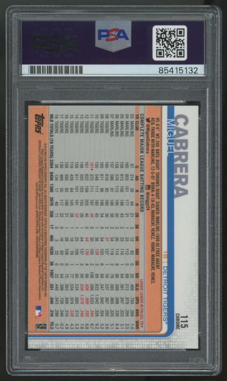 2019 Topps Chrome Miguel Cabrera Prism Refractor #115 Signed Auto PSA Auth