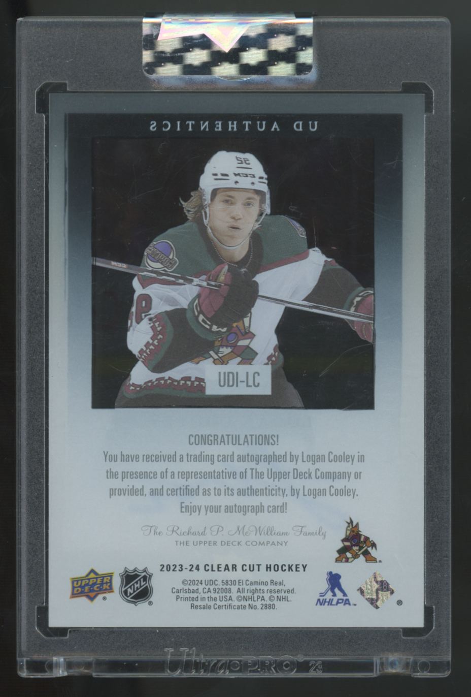 2023-24 Upper Deck Clear Cut Logan Cooley Authentics Auto #UDI-LC