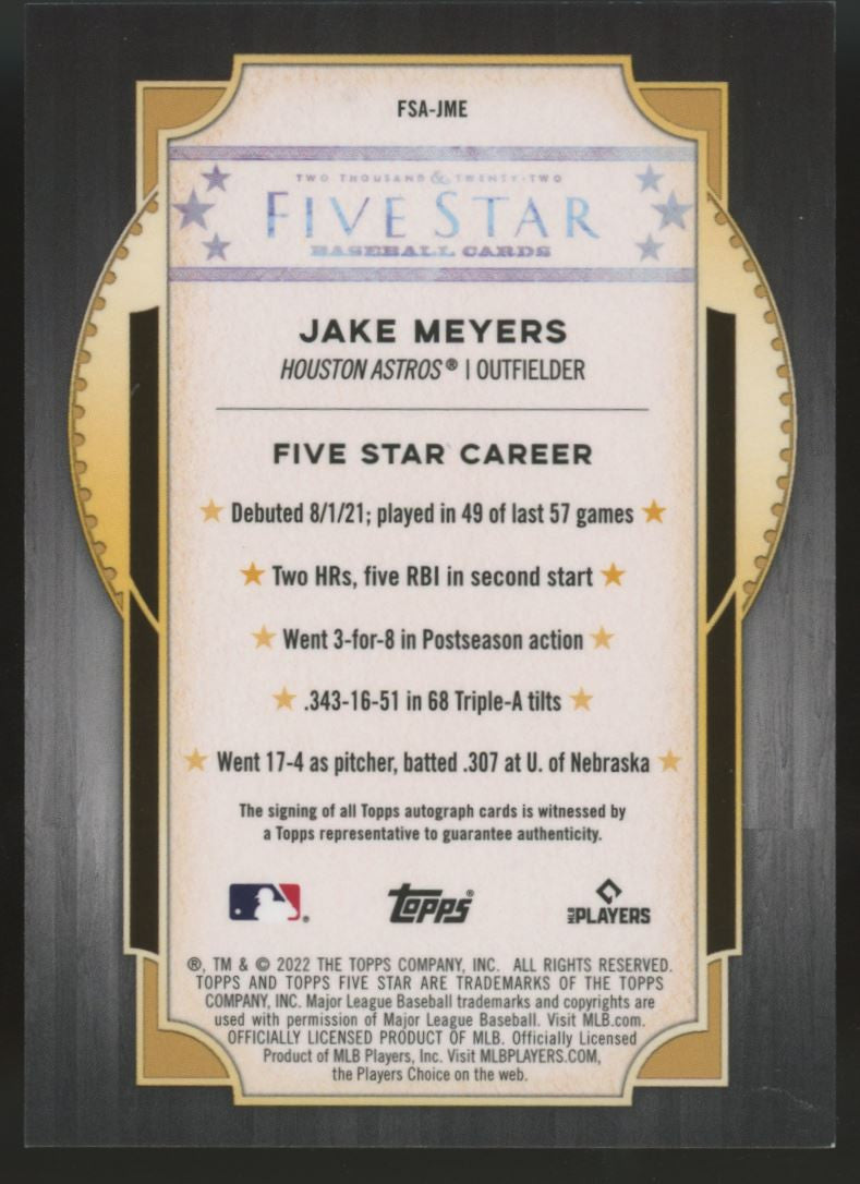 2022 Topps Five Star Jake Meyers RC Auto Green /15 #FSA-JME