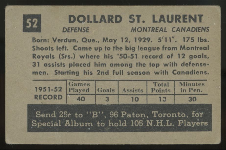1952-53 Parkhurst Dollard St. Laurent #52 G/VG