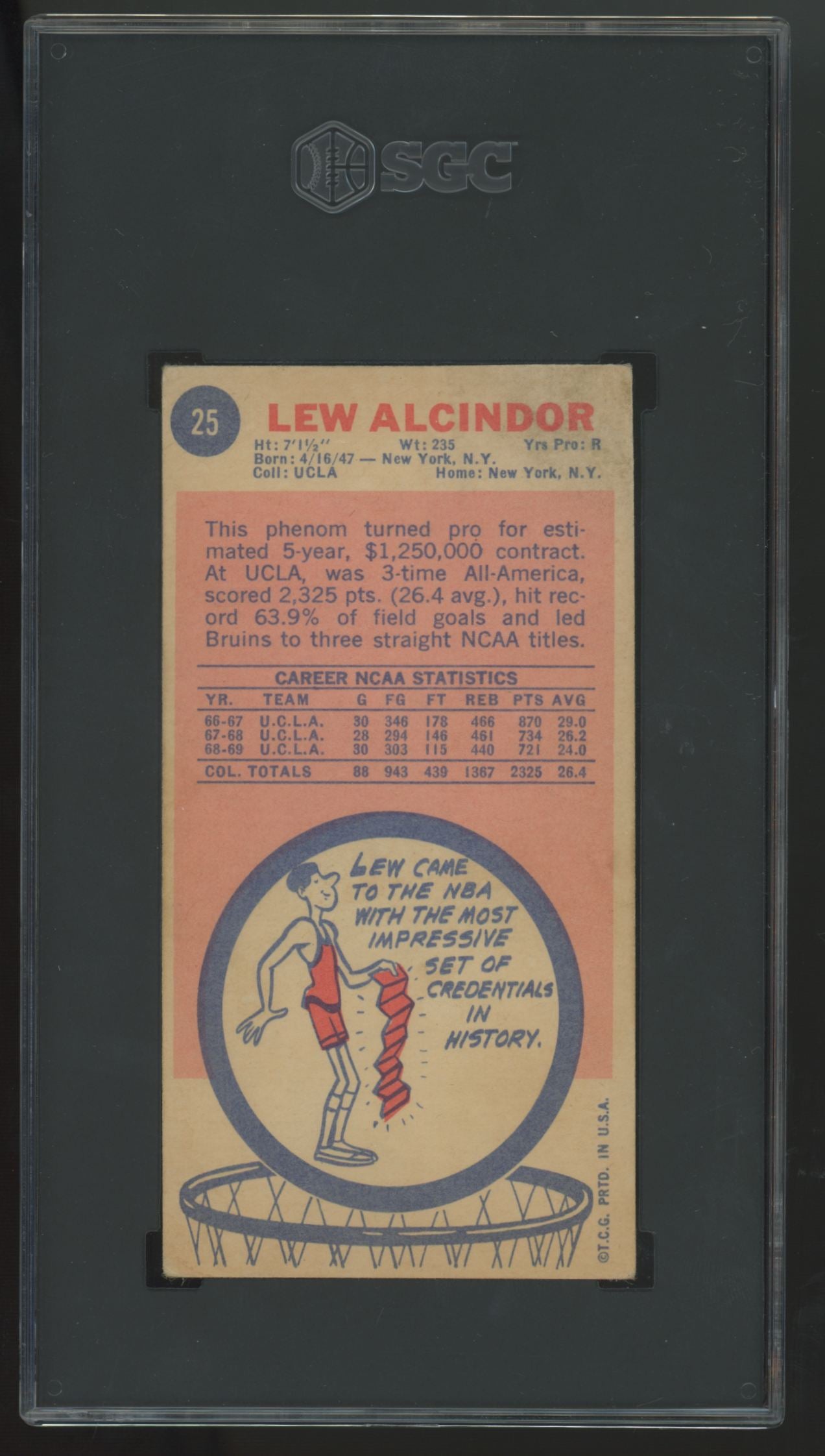 1969-70 Topps Lew Alcindor RC #25 SGC 2.5
