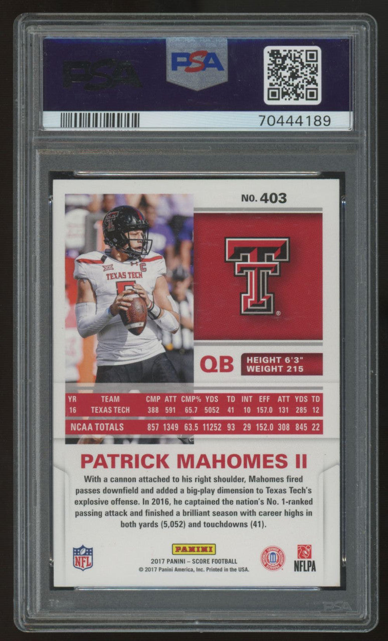 2017 Score Patrick Mahomes RC #403 Red PSA 8