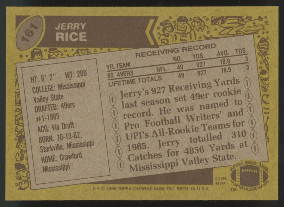 1986 Topps Jerry Rice RC #161 NM "A"