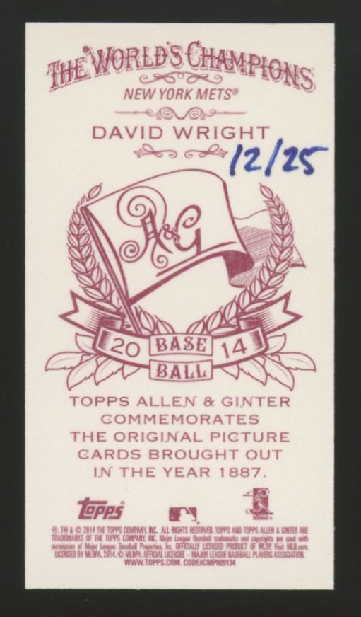 2014 Topps Allen & Ginter David Wright A&G Back Mini /25
