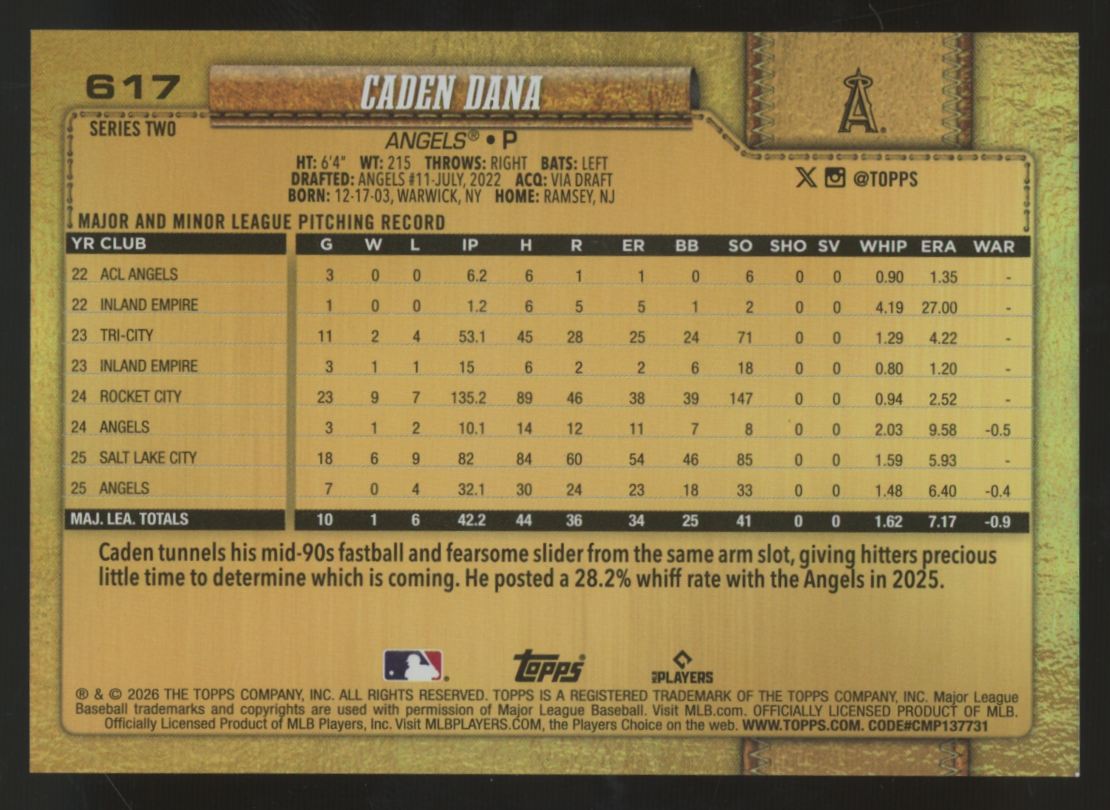 2026 Topps Series Two Caden Dana Future Stars Golden Mirror SSP #617