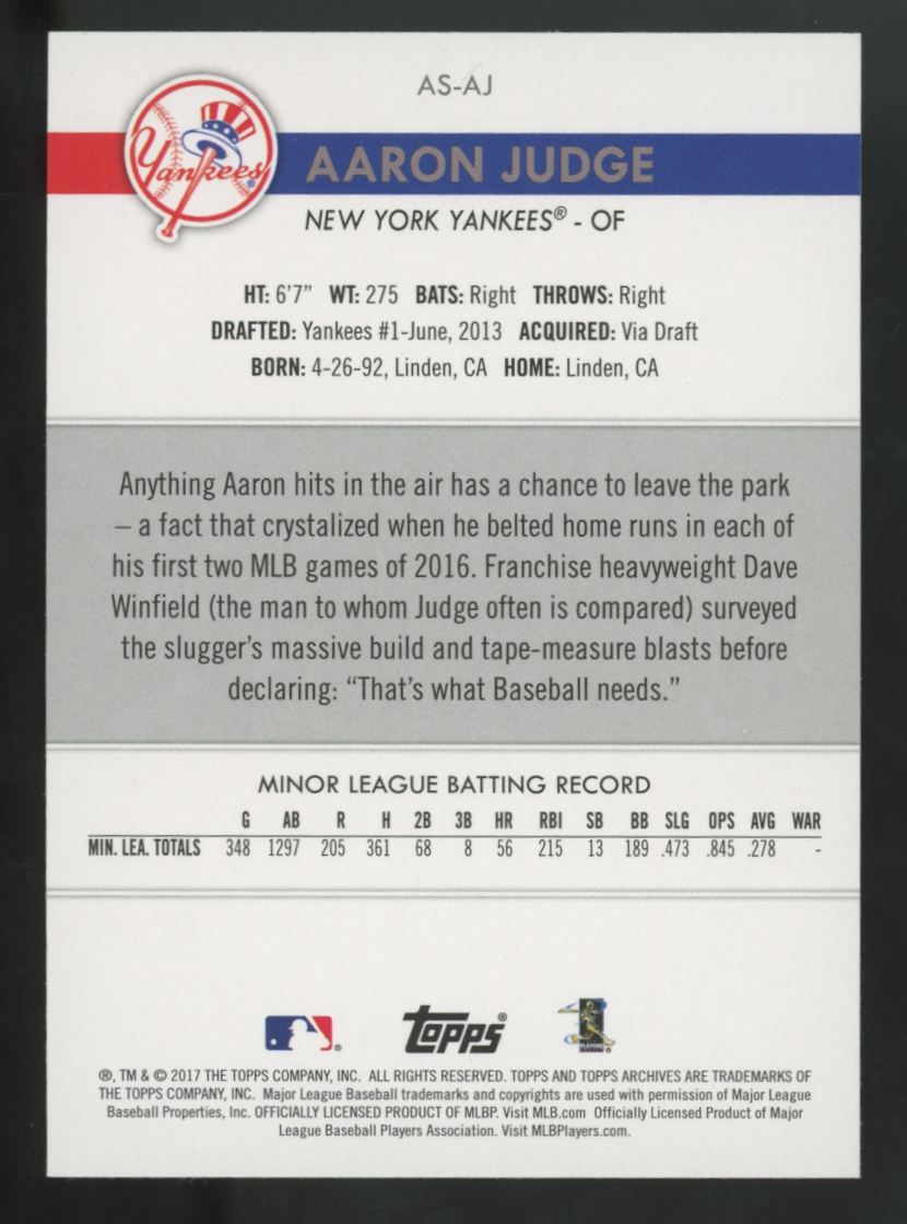 2017 Topps Archives Snapshots Aaron Judge RC #AS-AJ