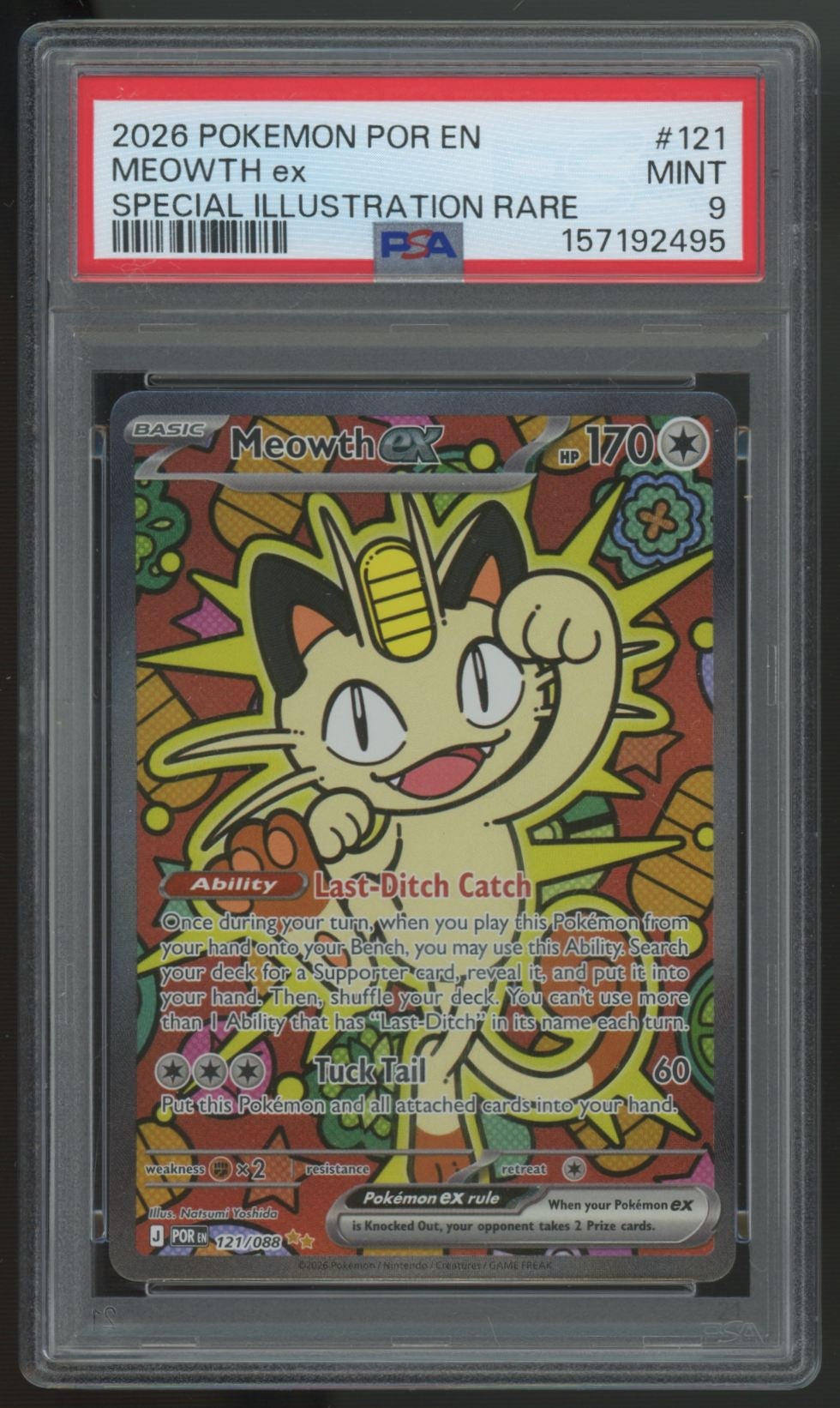 2026 Pokemon Meowth ex Perfect Order Special Illustration Rare #121 PSA 9