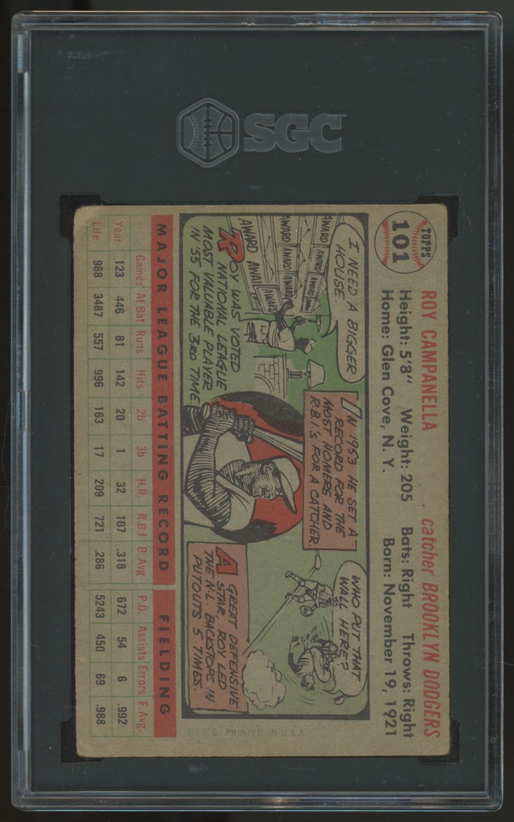 1956 Topps Roy Campanella Grey Back #101 SGC 1 *248
