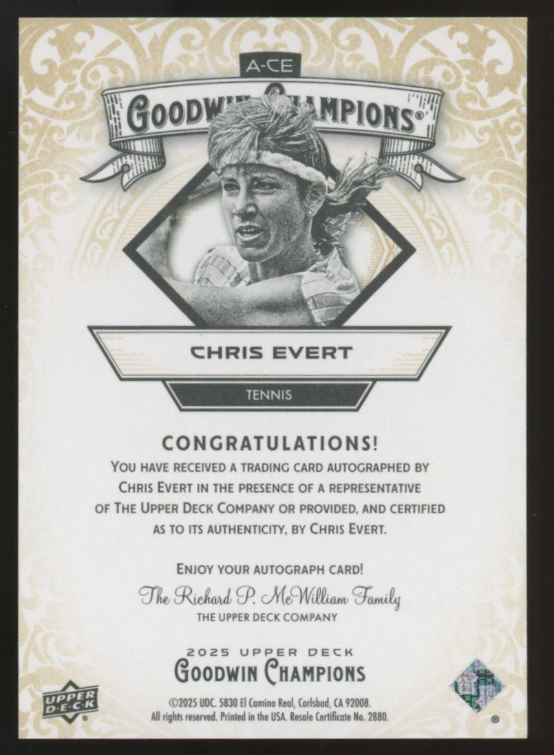 2025 Upper Deck Goodwin Champions Chris Evert Auto #A-CE