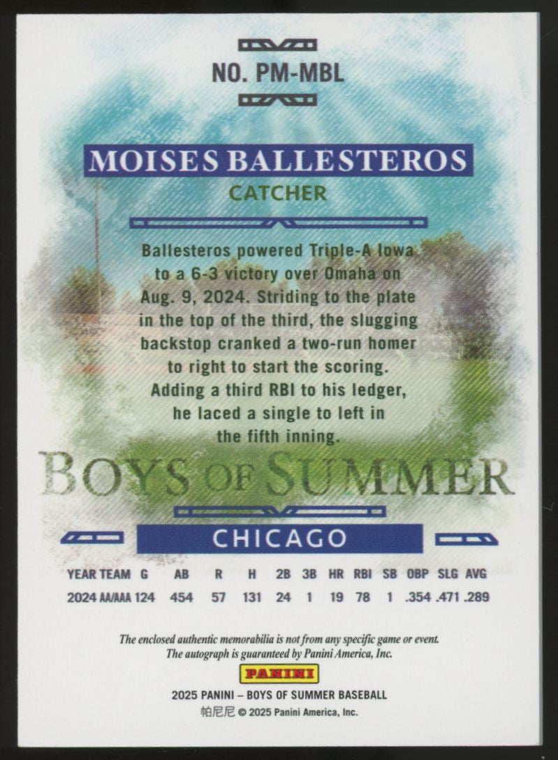 2025 Panini Boys of Summer Moises Ballesteros Patch Auto Green /5 #PM-MBL