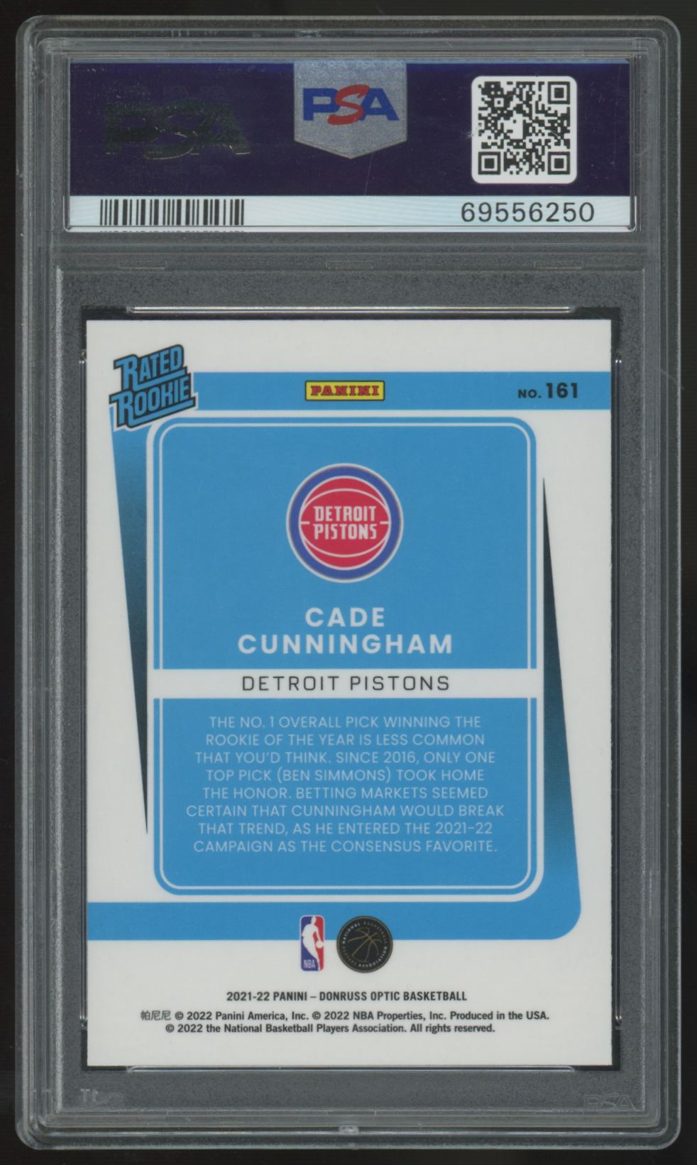 2021-22 Panini Donruss Optic Cade Cunningham RC Rated Rookie #161 PSA 10