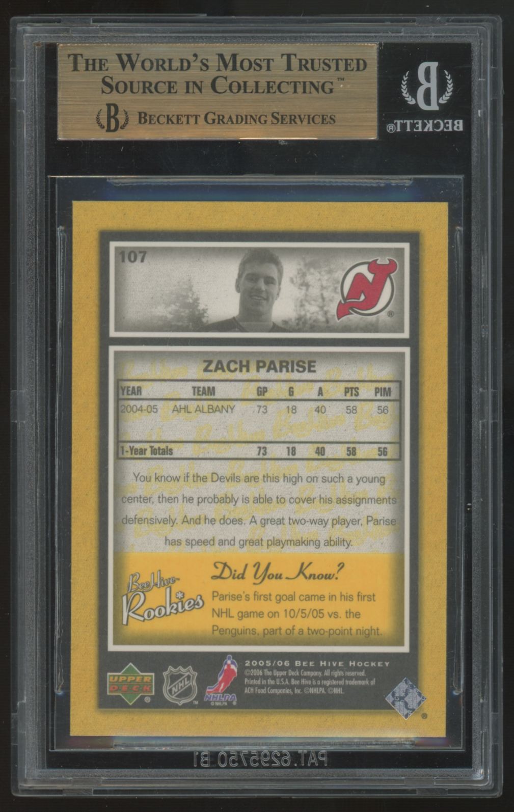 2005-06 Upper Deck Beehive Zach Parise RC #107 BGS 9.5
