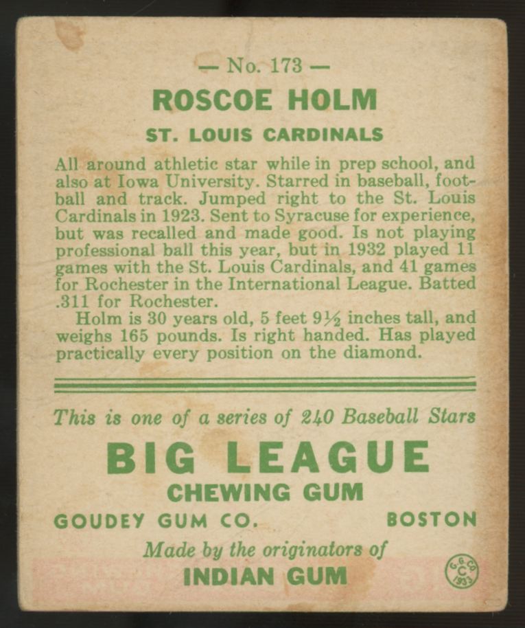 1933 Goudey Roscoe Holm #173 Poor