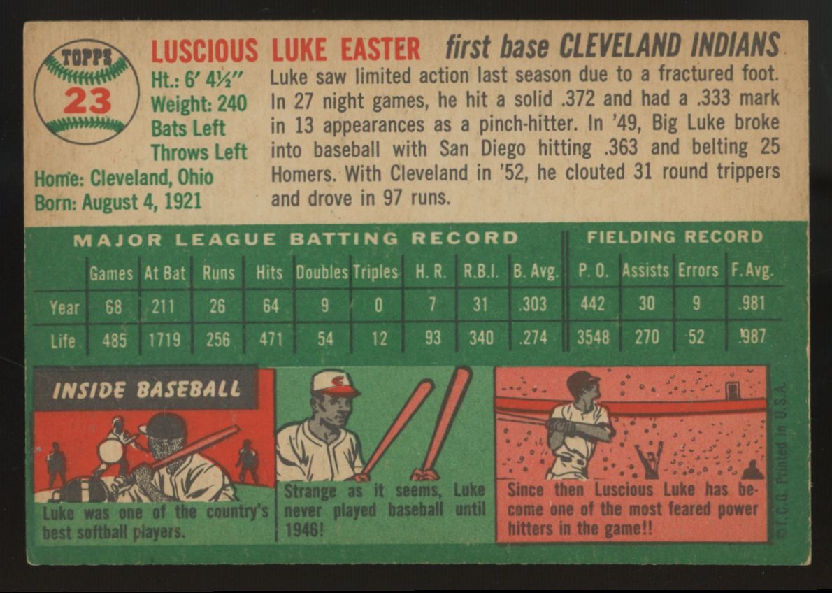 1954 Topps Luke Easter #23 EX "A"