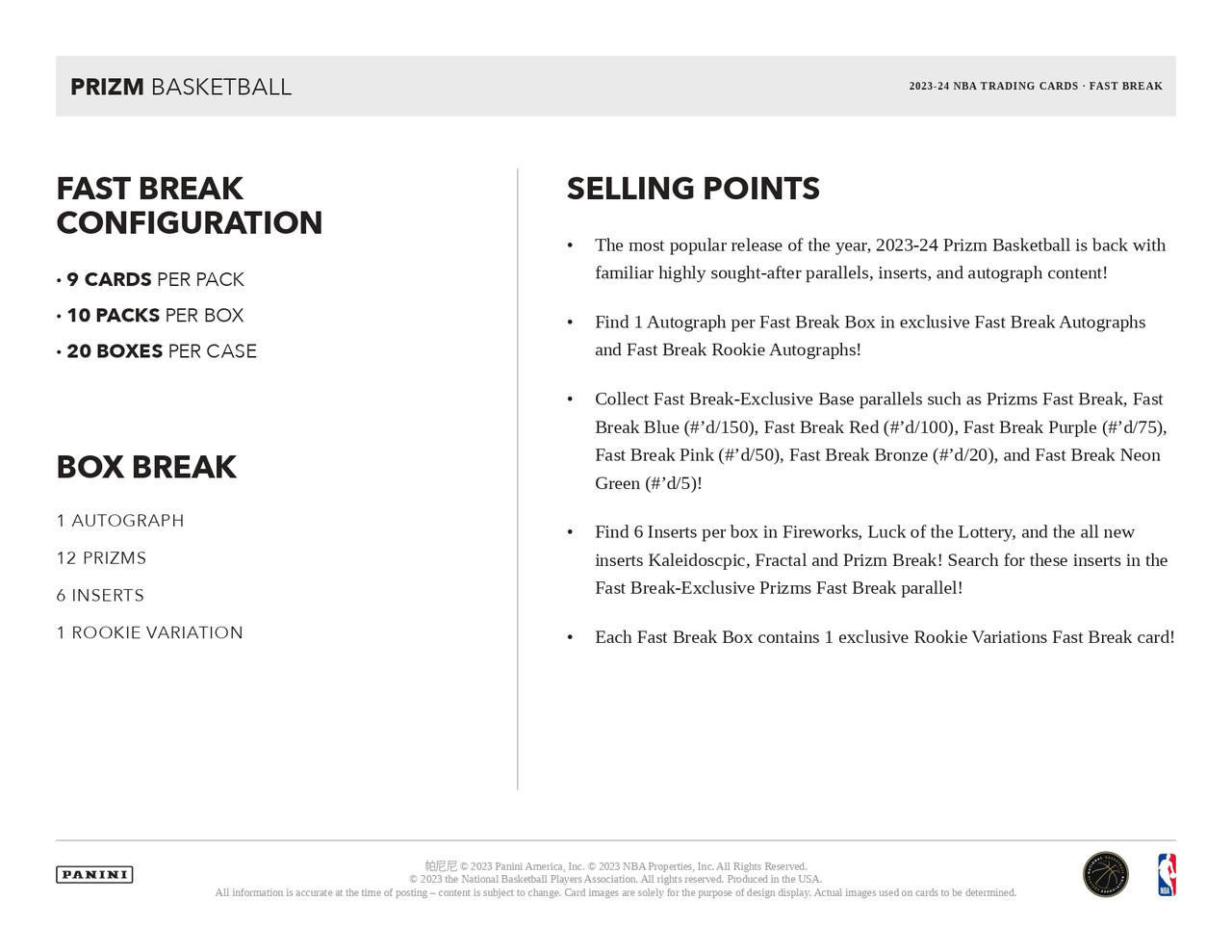 2023/24 Panini Prizm Basketball Fast Break Box