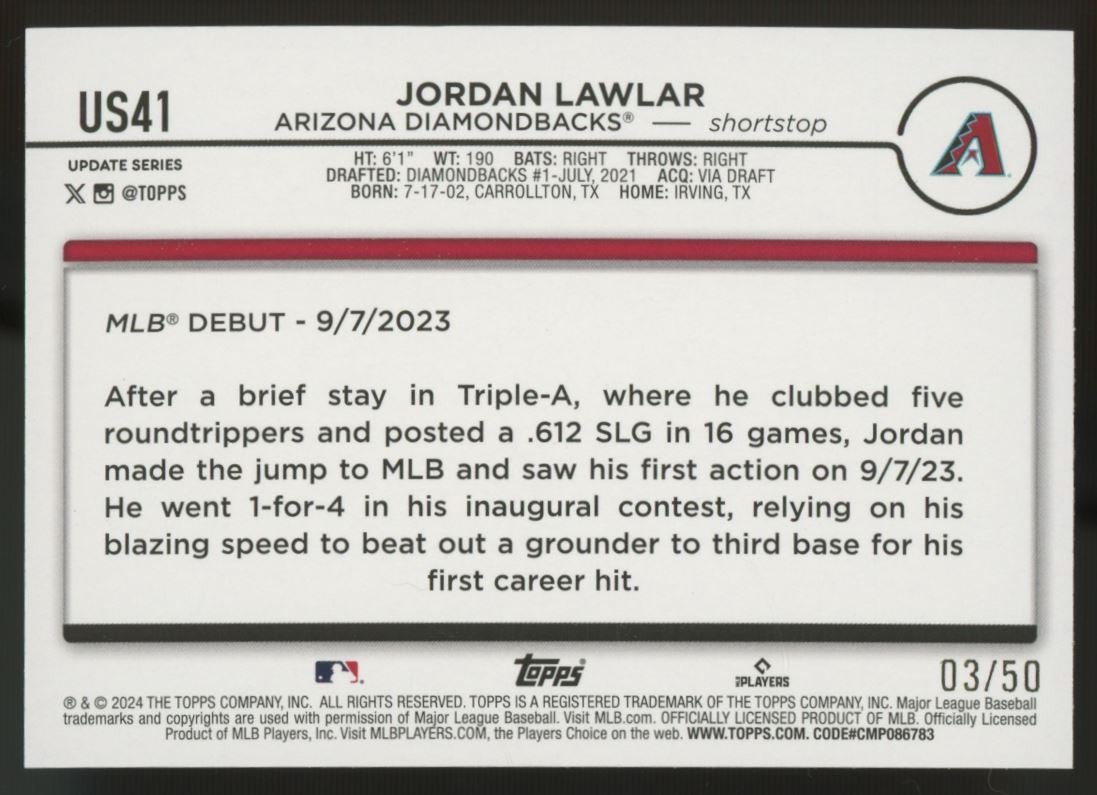 2024 Topps Update Jordan Lawlar RC Skeletons /50 #US41